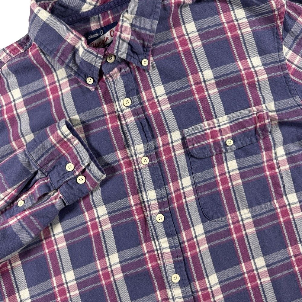 Johnnie-O Higgins Hangin Out Flannel Button Down Shirt Men XL Purple Plaid